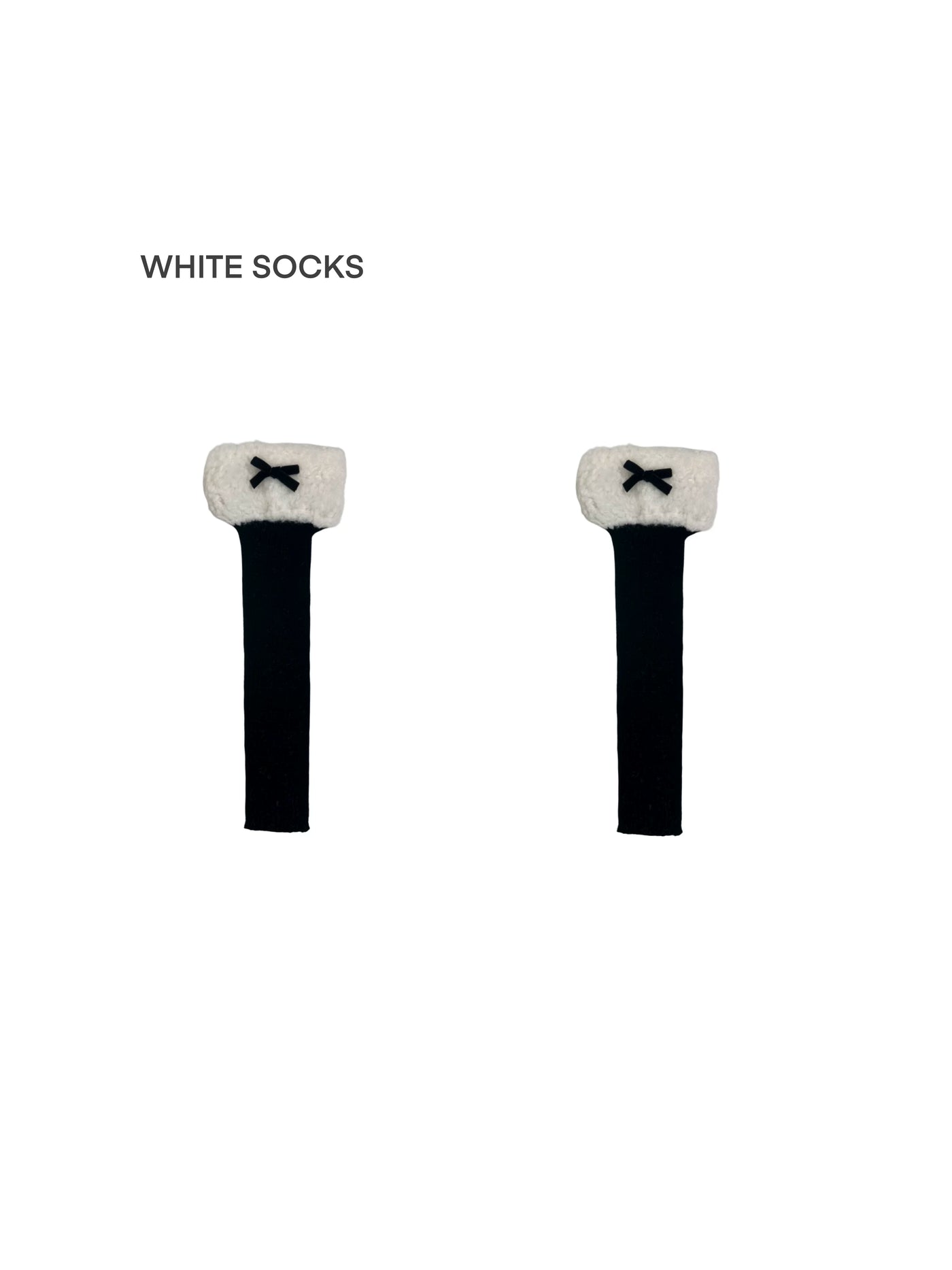 White Socks - Fleece Bow - Stirrup Knit Leg Warmers with Fleece Cuffs
