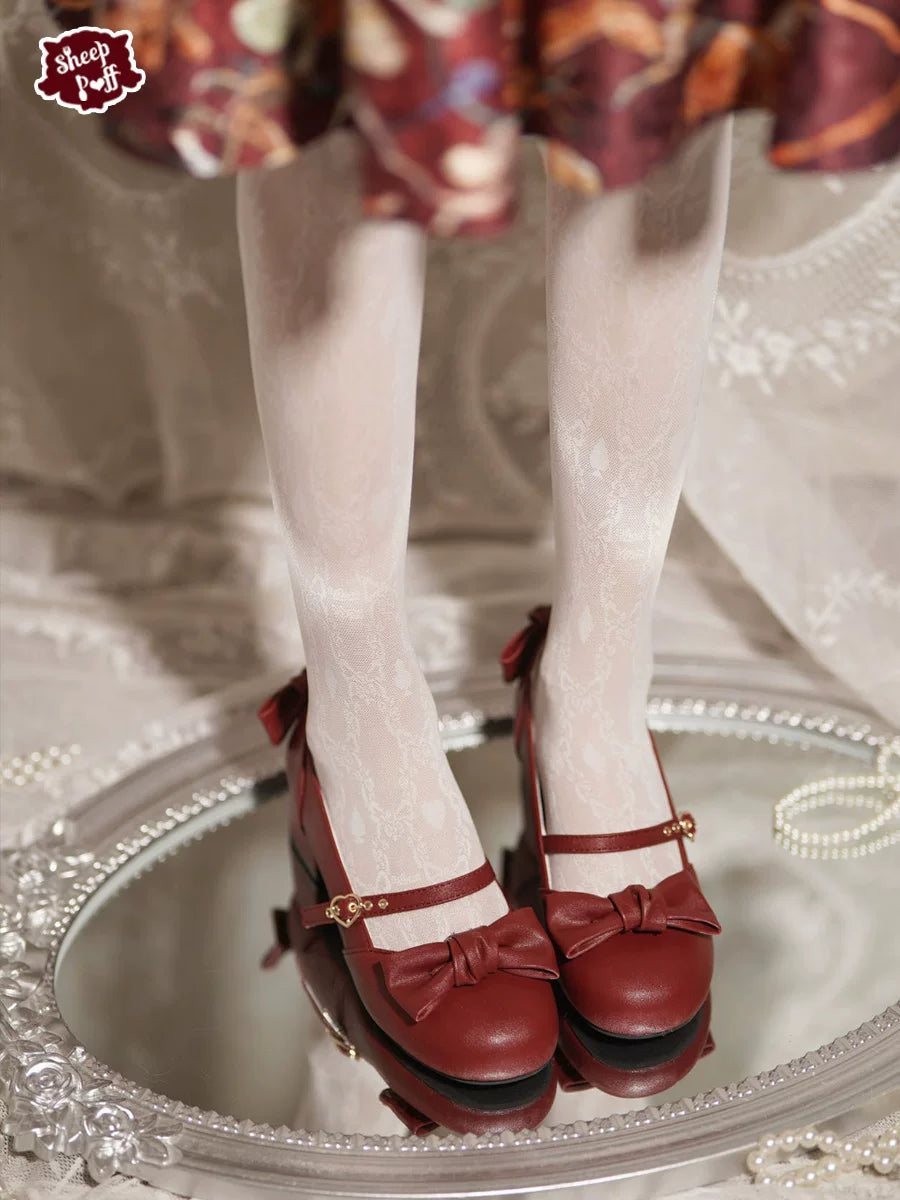 Sheep Puff So Elegant Lolita heels featuring a stylish design with a rounded toe and decorative bow details, perfect for fashion-forward outfits.