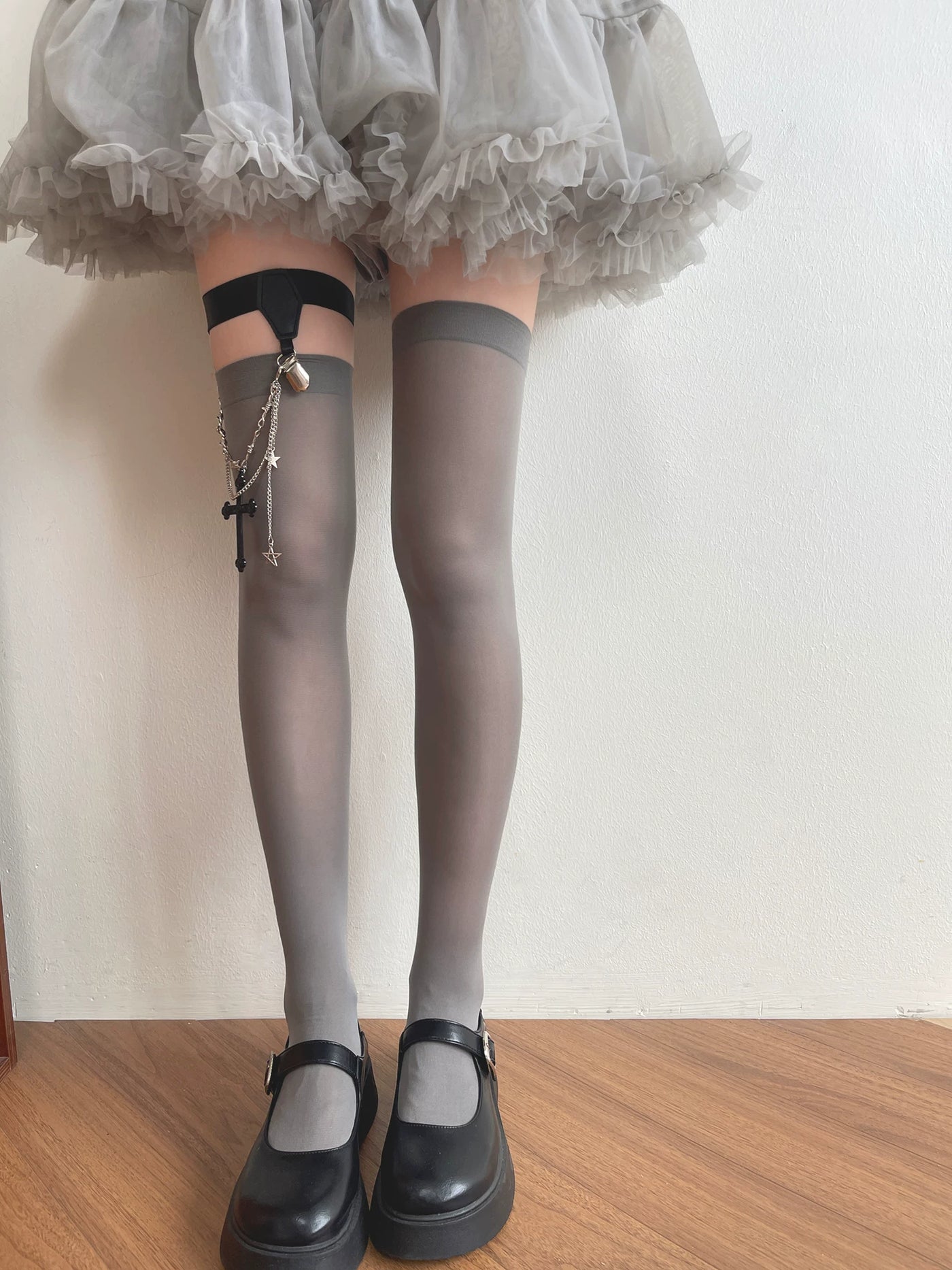 Sock Noble - Cross Charm - Over-the-Knee Socks and Clip Ring Options with Gothic Cross Detail