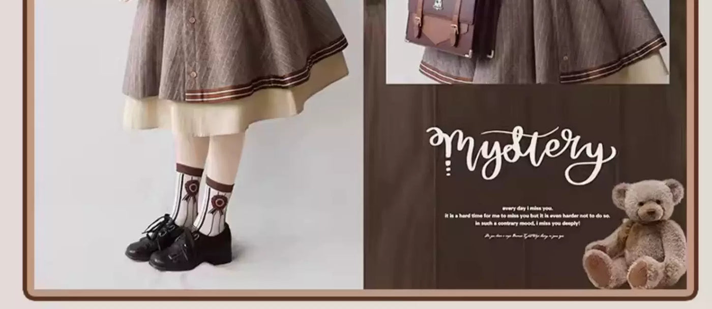 Baozi Pig - Detective Era - One-Piece Dress and Woolen Coat Set with Pinstripes