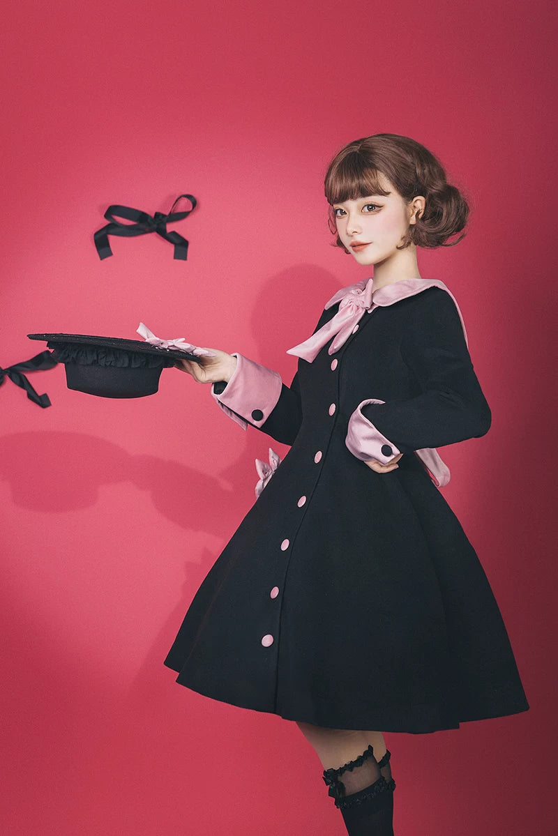 Baozi Pig - Sugar Heart Bomb - Black OP Dress with Pink Sailor Collar