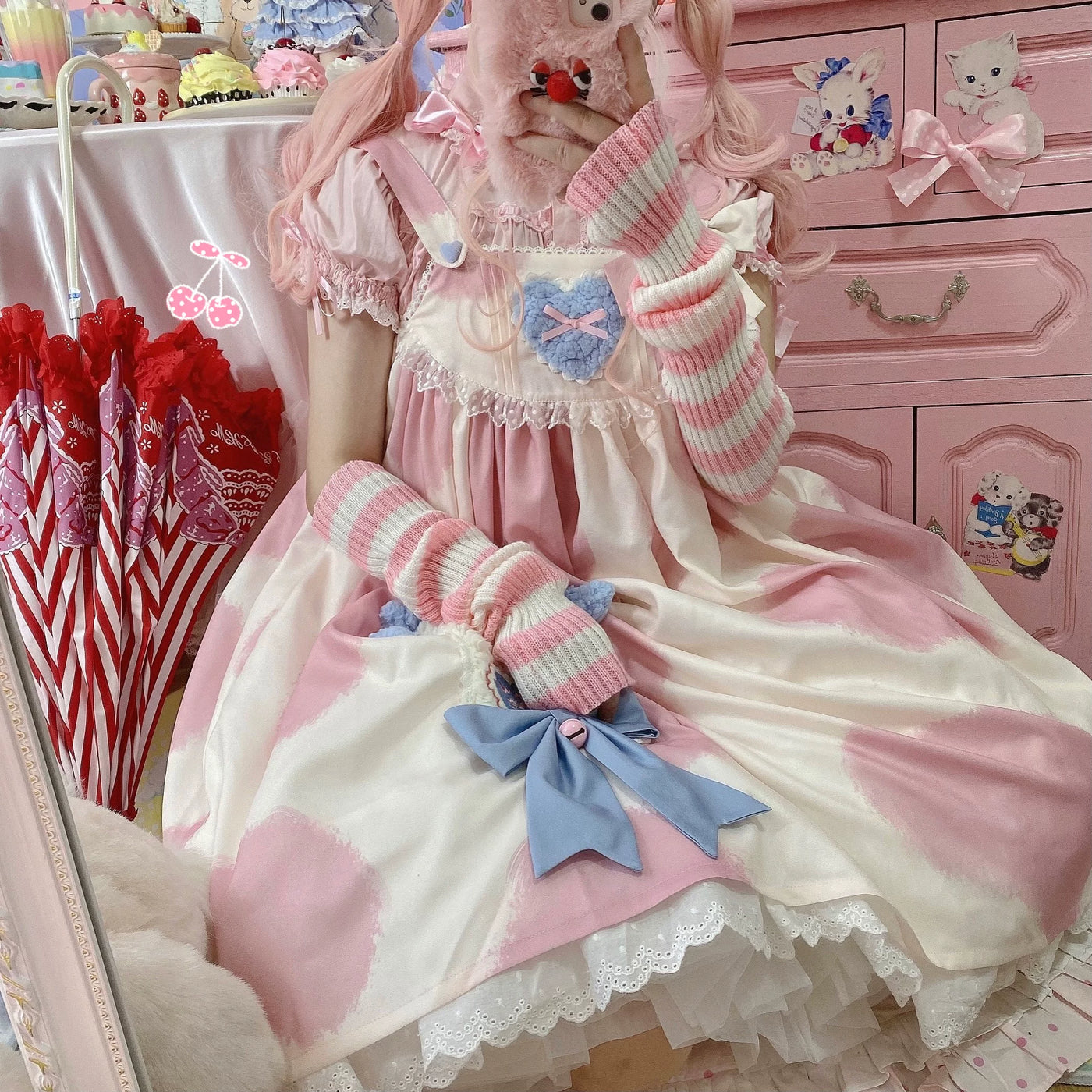 Tata Long Ear - Little Milk Cake Cow Print - JSK dress with a cow-print pattern