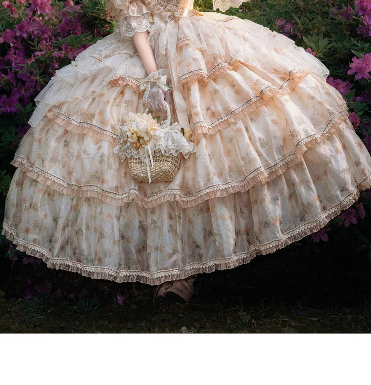 Cat Fairy - Rose Letter - Scattered floral chiffon JSK dress