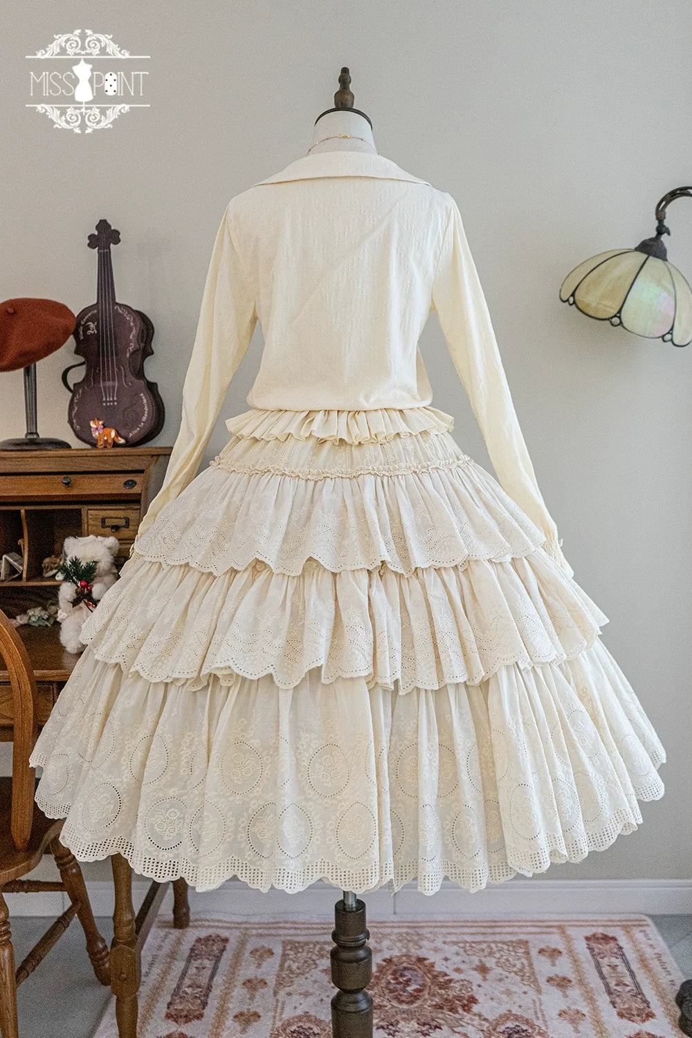 Miss Point - Chubby Fox in the Forest - Customized Lolita Skirt Embroidery Lace Cotton Lolita Skirt