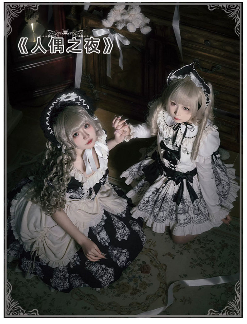 With PUJI - Doll Night - Vintage Twin Lolita OP Dress Embroidered Doll Dress detail view 6