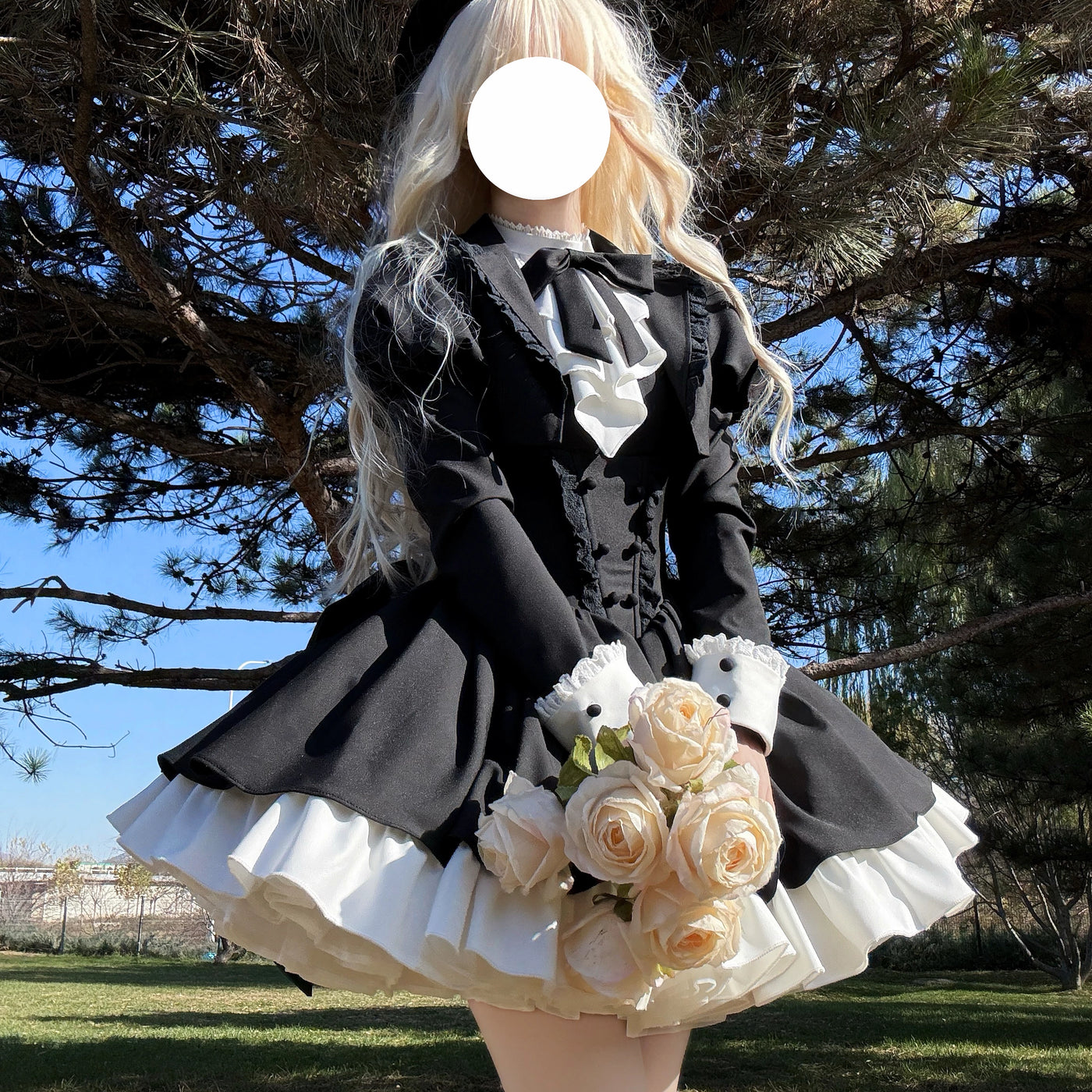 Alice - Saint-Germain - Black-and-White Ruffle-Sleeve One-Piece Dress Set