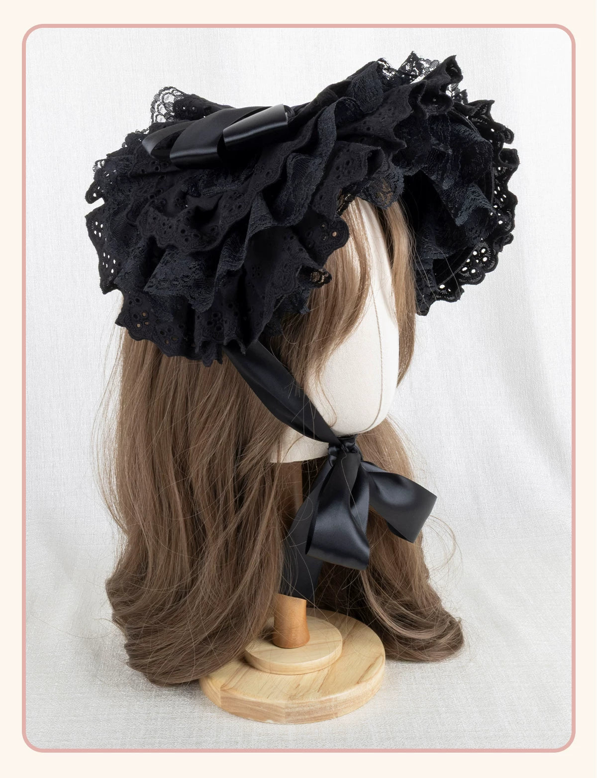 Stardust Rose - Gothic Lace - Black BNT Flat Hat with Layered Lace Trim