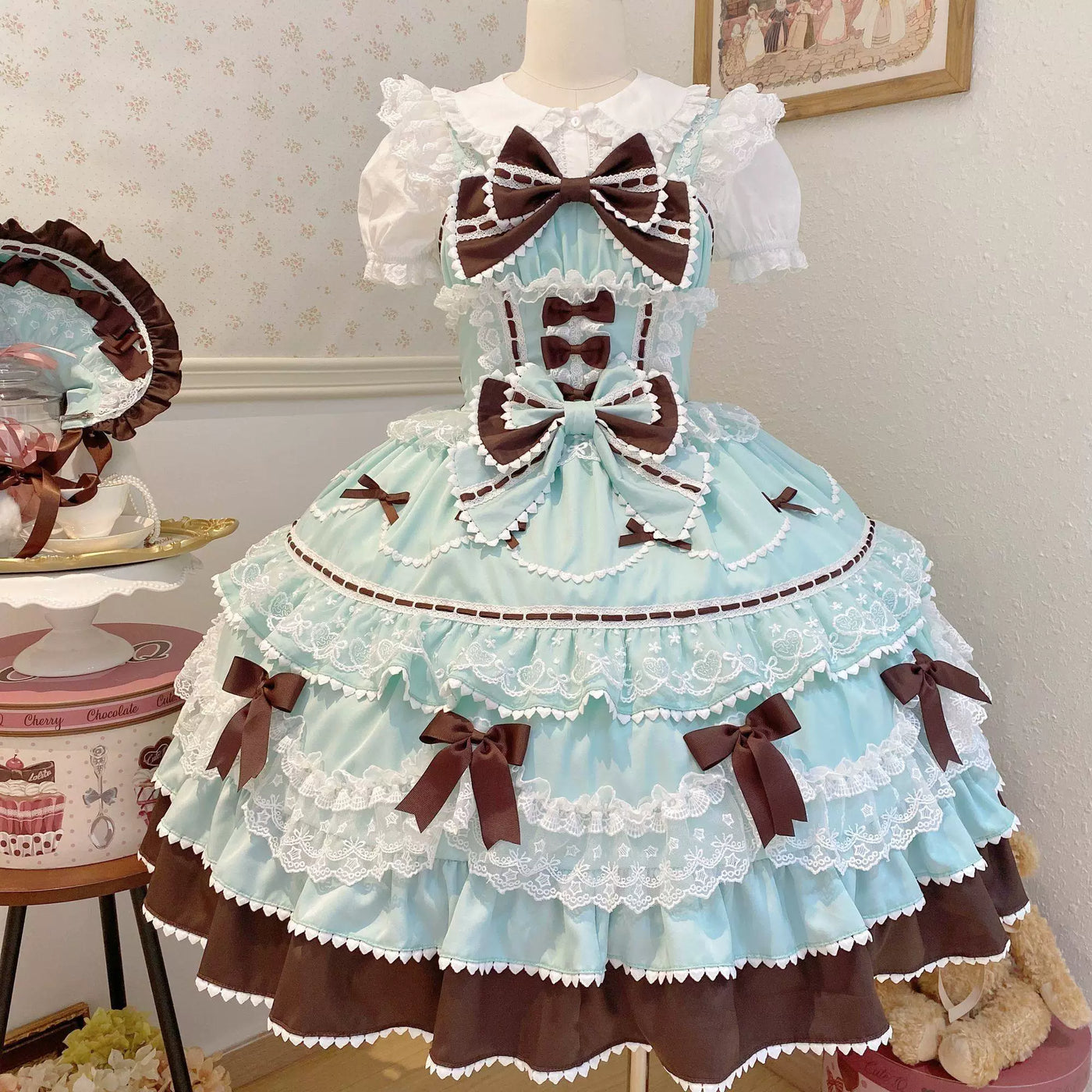 Sweetheart Dream Machine - Ribbon Layers - Lolita JSK Dress with Tiered Ruffles and Bow Details