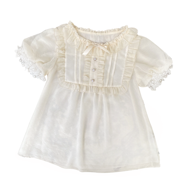 Zhijinyuan June Snow Short Sleeve Lace Blouse — Apricot short sleeve lace blouse