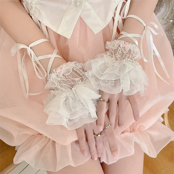 Sugar Girl - Sweet Lolita Cuffs Ballet Lace - Breathable Straps Sleeves Hand Accessory