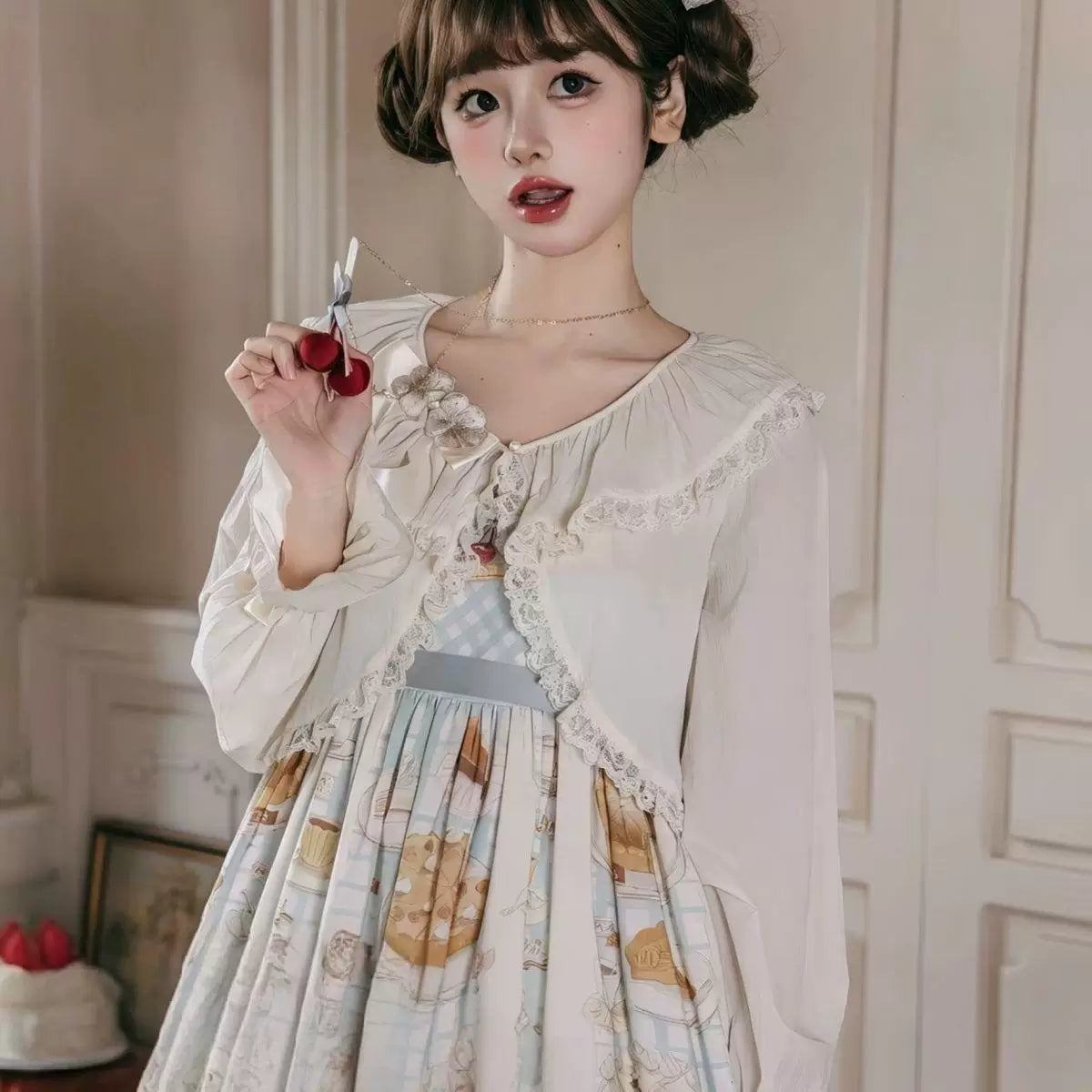 Sweetheart Dream Machine - Lace Ruffle - Long-Sleeve Cardigan with Lace Ruffle