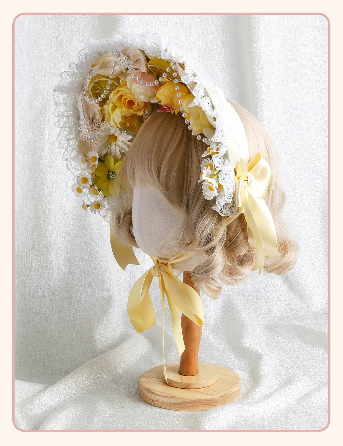 Stardust Rose - Autumn-Winter Dream - Lace-Trimmed Flat Hat with Ribbon Bows