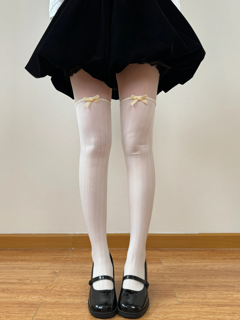 Chubby Bear Tales - Ballet White Collection - One-Size Stockings with Bow and Pattern Variants