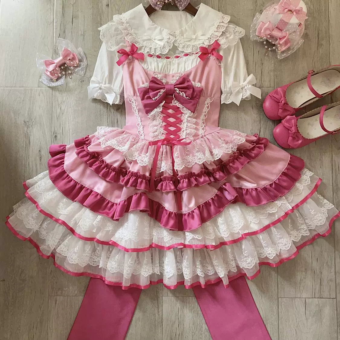 Sweetheart Dream Machine - Snow White Princess - Ruffled JSK Dress with Lace and Ribbon Bows