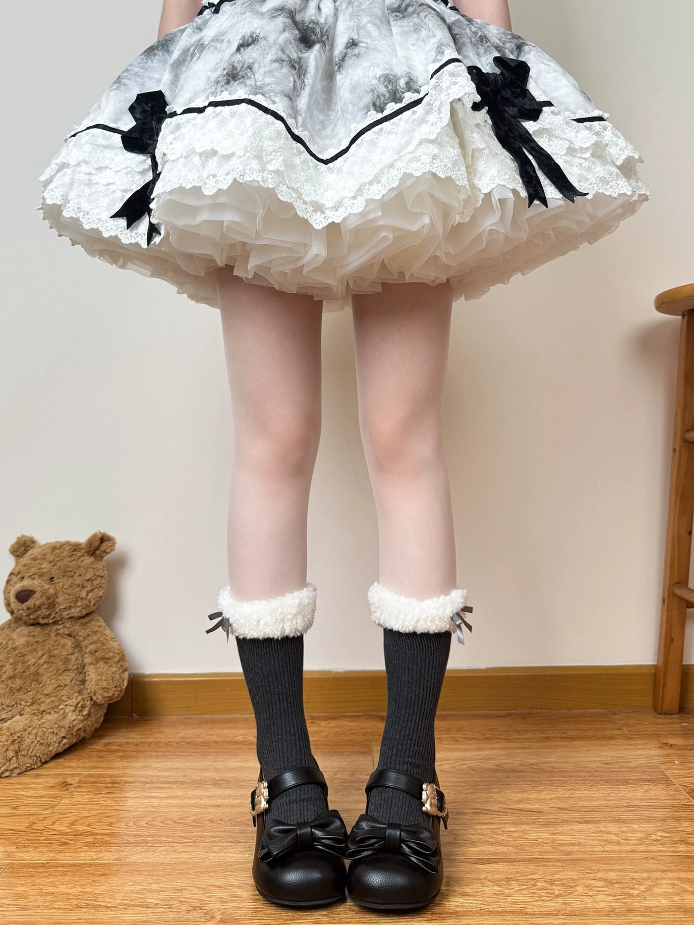 Chubby Bear Tales - Fluffy Winter - Mid-Calf Scrunch Socks with Pom-Pom or Bow Cuffs