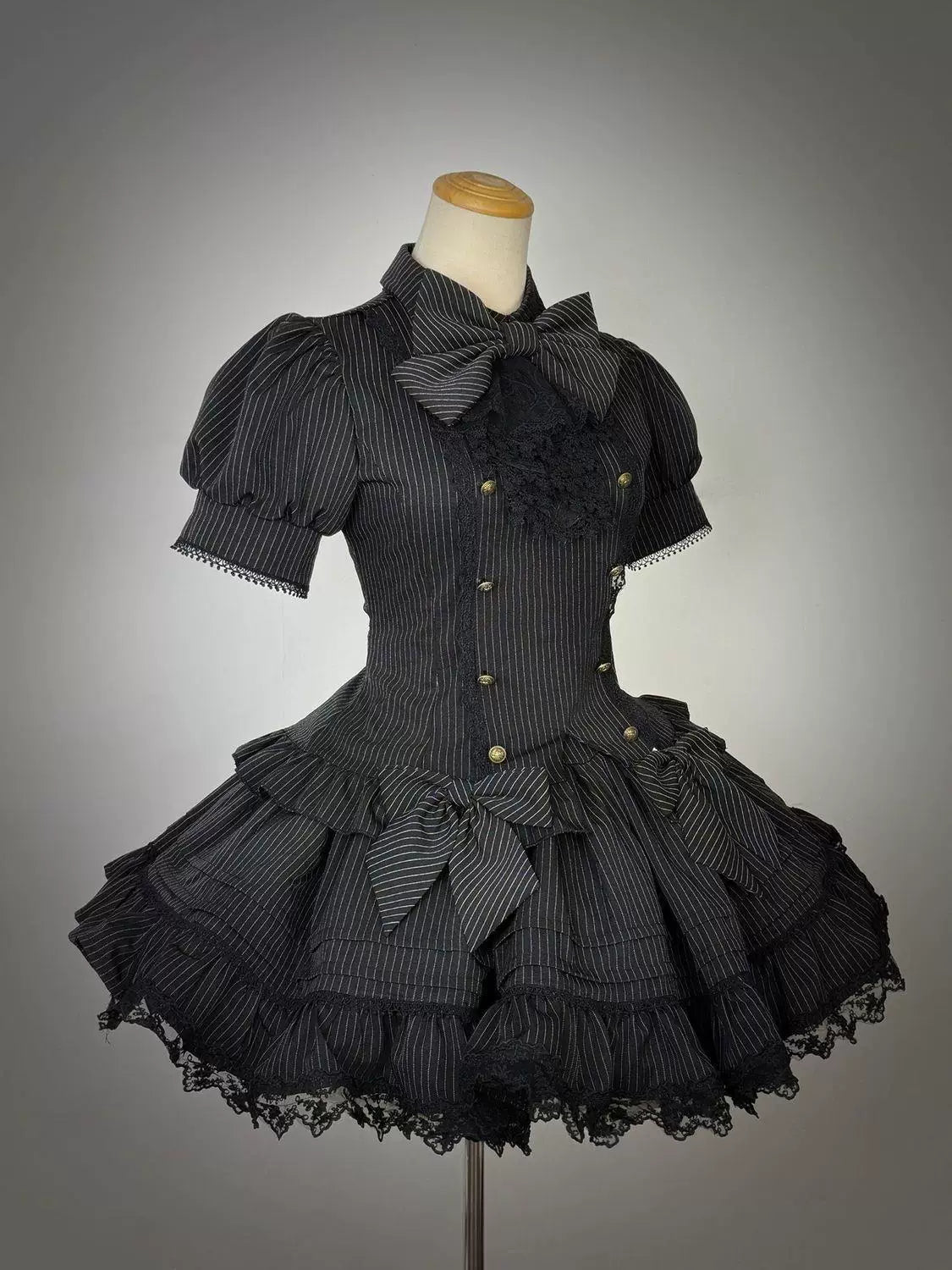 Sweetheart Dream Machine - Phantom Doll Stripe - Gothic Lolita Set with Short-Sleeve Pinstripe Top