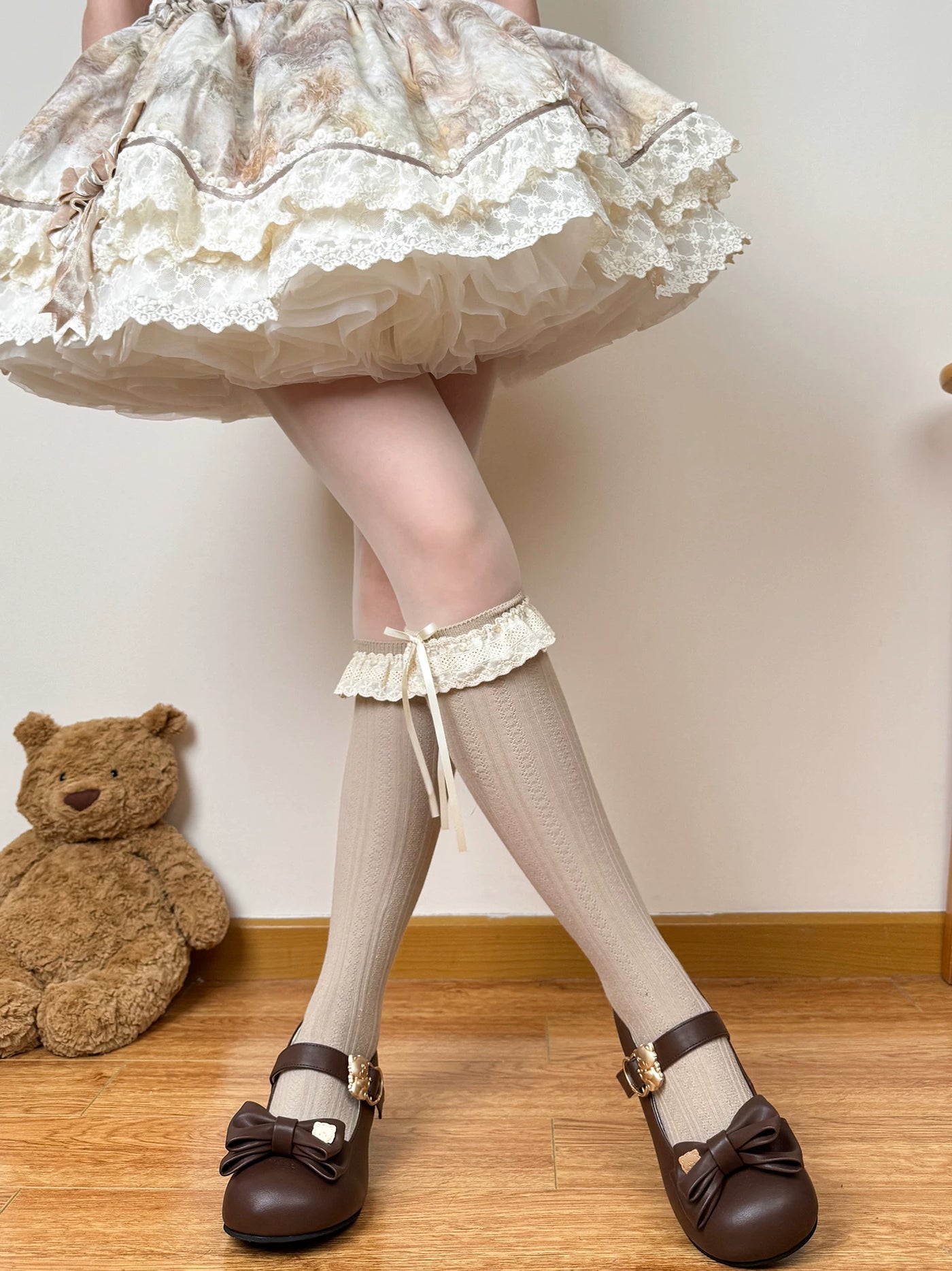 Chubby Bear Tales - Antique Doll - Calf Socks with Stacked Lace Ruffles