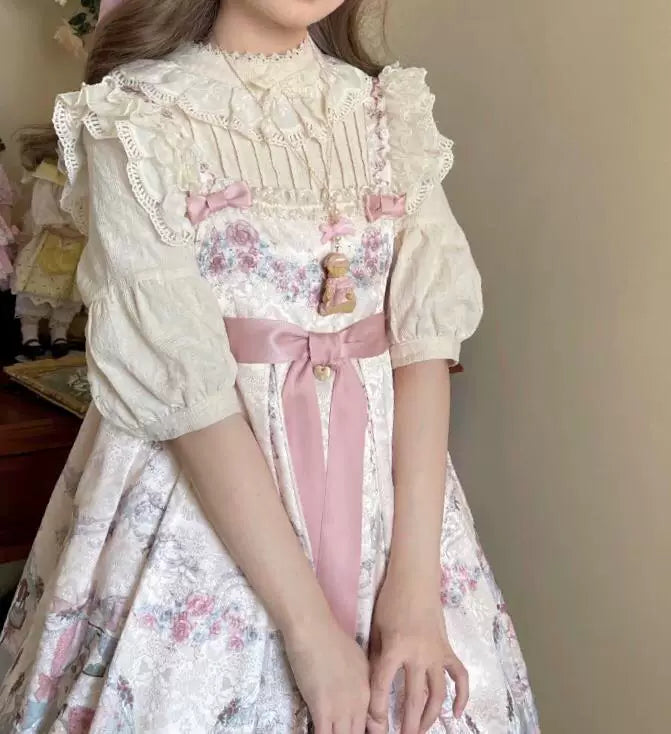 Sweetheart Dream Machine - Vintage Girlish - Blouse & Top with a Lace-Trimmed Stand Collar
