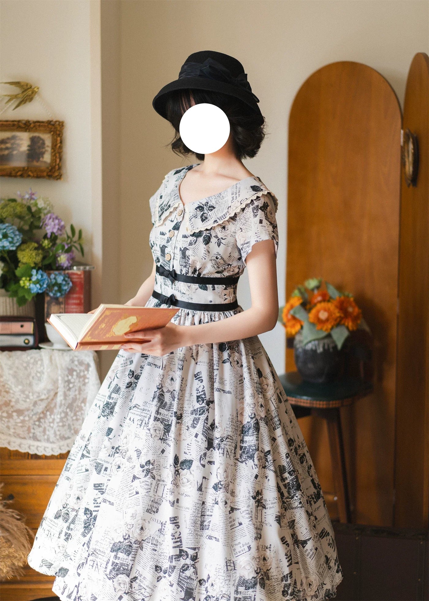 Forest Wardrobe - Forest Holiday - Vintage Classic Lolita Newspaper Printed OP Dress