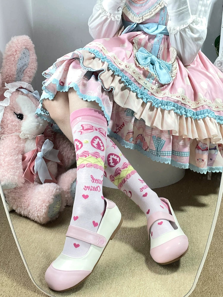 Fantasy Doll - Bear and Strawberry - Combed-Cotton Mid-Calf Socks with Printed Motifs