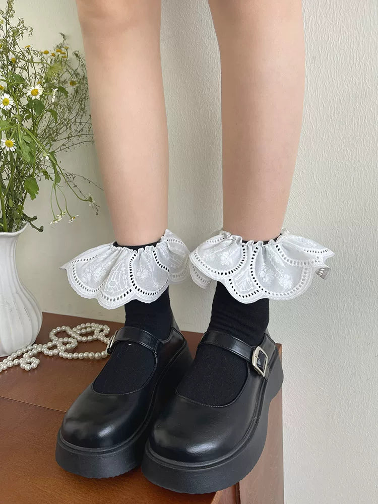 Sock Noble - Petal Lace - Short Slouch Socks with White Ruffle Trim