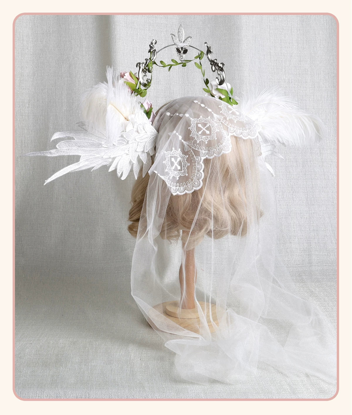 Stardust Rose - Angel Rose Crown - White Rose Crown with Wing Details