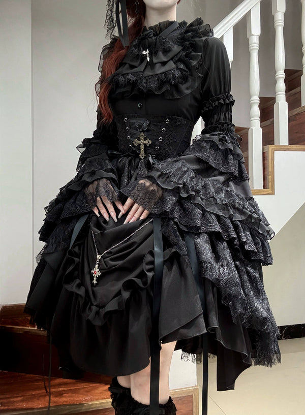 Nightingale Girl - Eternal Taboo - Gothic Lolita Skirt with Princess Sleeve Blouse