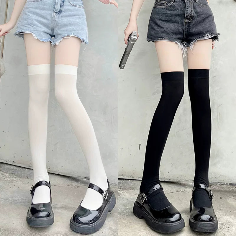 Floral Milk Cat - Sheer Thigh-High - Lightly Sheer Over-the-Knee Stockings with a Smooth Top Band