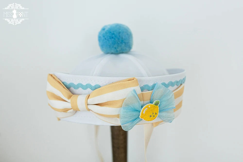 Daisy Lemon - Kawaii Lolita Lemon and Flowers Accessory yellow navy cap