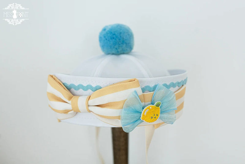 Daisy Lemon - Kawaii Lolita Lemon and Flowers Accessory yellow navy cap