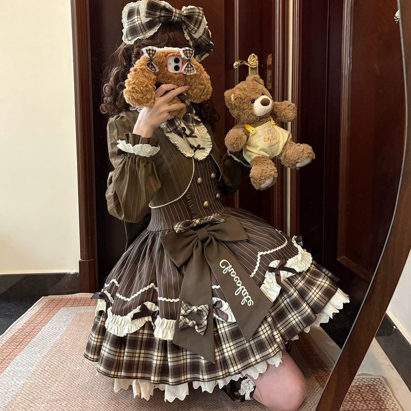 Hazelnut Chocolate Brown Plaid Layered-Look Lolita Dress — additional product view