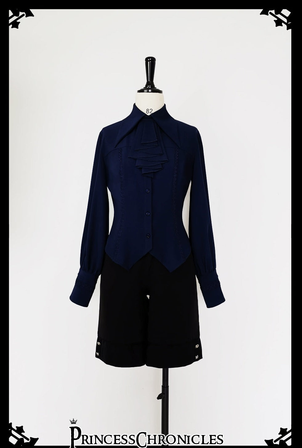 Princess Chronicles - Black and Blue - Retro Ouji Lolita Shirt, Mutton Sleeves