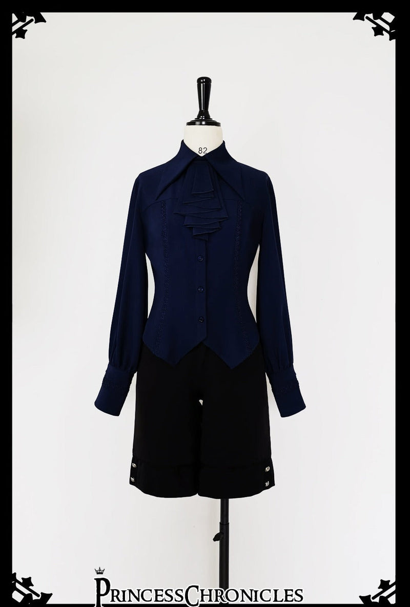 Princess Chronicles - Black and Blue - Retro Ouji Lolita Shirt, Mutton Sleeves
