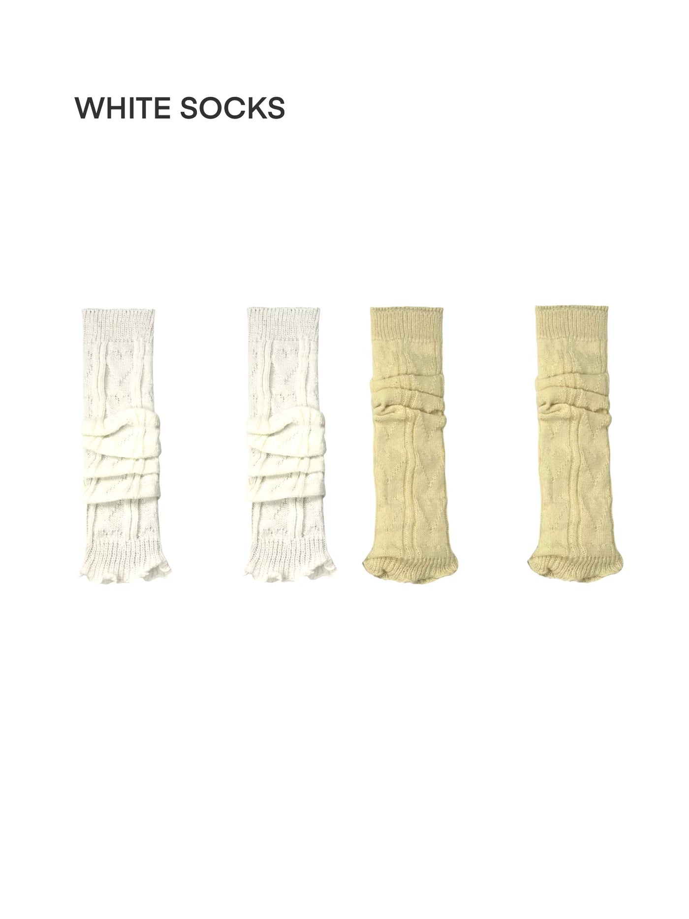 White Socks - Japanese Knit Slouch Socks - Knit Slouch Socks with a Ribbed Cuff