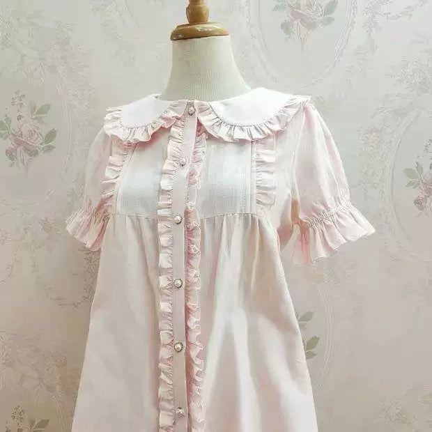 Sweetheart Dream Machine - Summer Ruffle Collar - Blouse with short sleeves and a ruffled collar