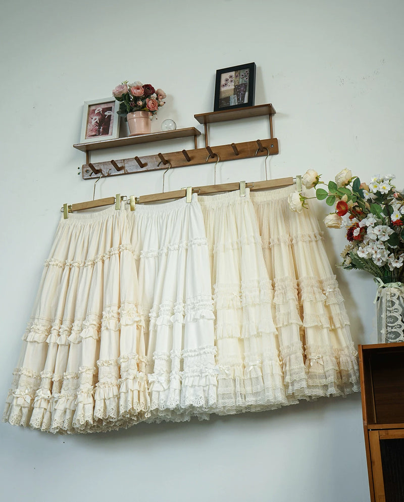 Suhua Yipai - Tiered Cotton - Bow Lace Lolita Petticoat - detail view 5
