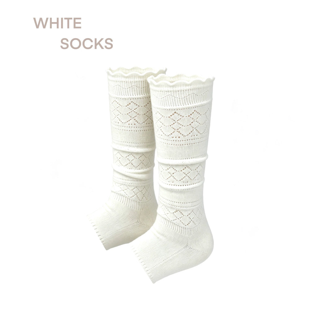 Grey scalloped lace eyelet mid-calf sock cover