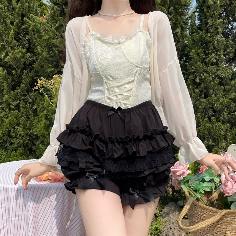 Daily Lolita Bloomers, Lace Leggings for Summer Wear One Size Black high quality
