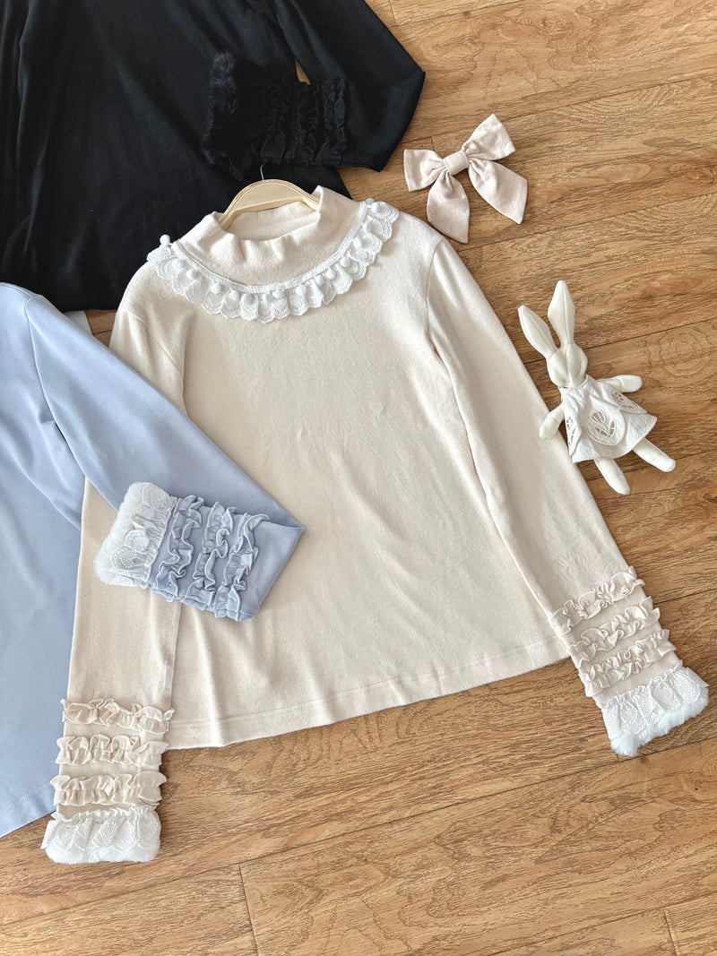 BUNNY Magic Forest Little Strawberry Winter Layering Top — Ecru Stand-Collar Version