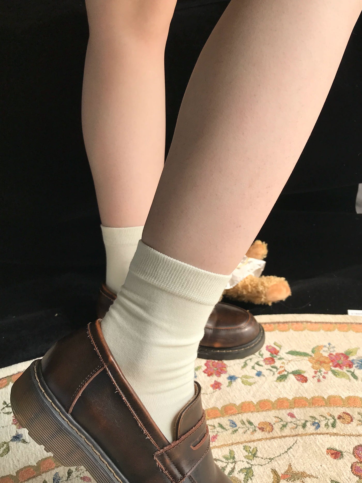 Chubby Bear Tales - Custard Bun - Two-Pair Ribbed Tube Socks in Multiple Lengths