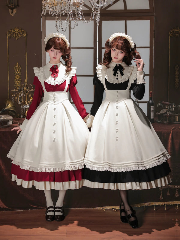 With PUJI - Miss Lita - Classic Lolita dress suit with an adjustable flutter-sleeve apron product view