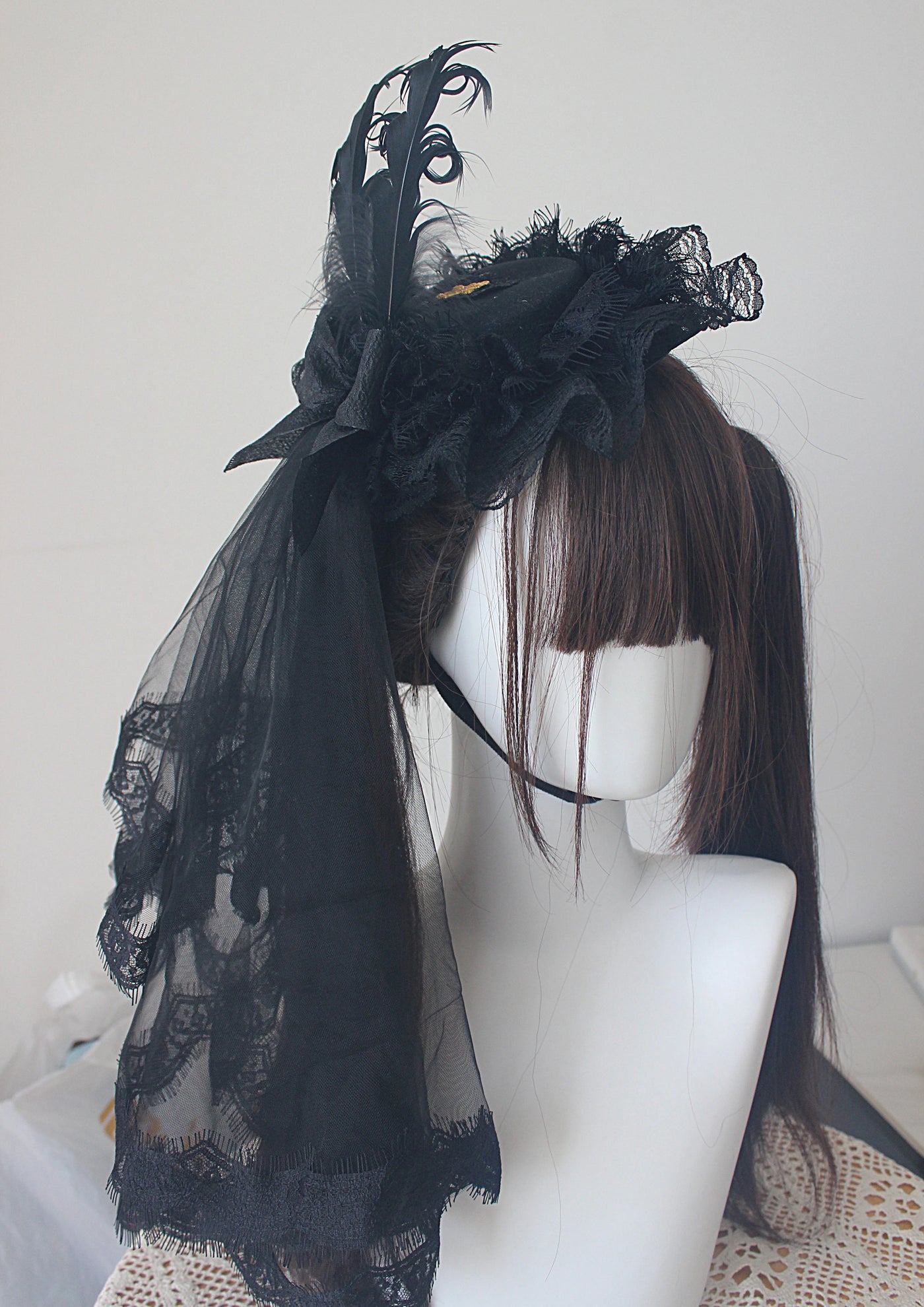 Deer Girl Handmade - Sparrow's Feather - Black and White Hat and Veil Selection