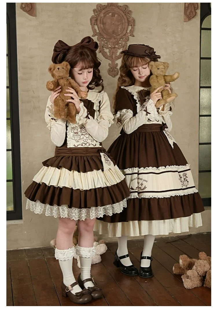 With PUJI - Sugar Frost Tale - Kawaii Lolita OP Button Closure Dress, Lamb & Bunny Embroidery