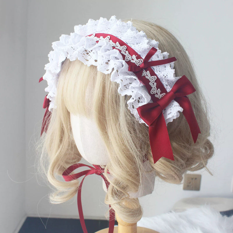 Laura's Doll Red Plaid Lolita Bonnet & Headbow Options — Headband