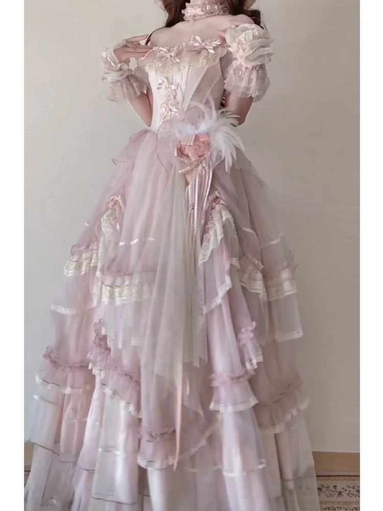 Flora Muse - Sweet Lolita Wedding Gown - Pink tiered ball gown