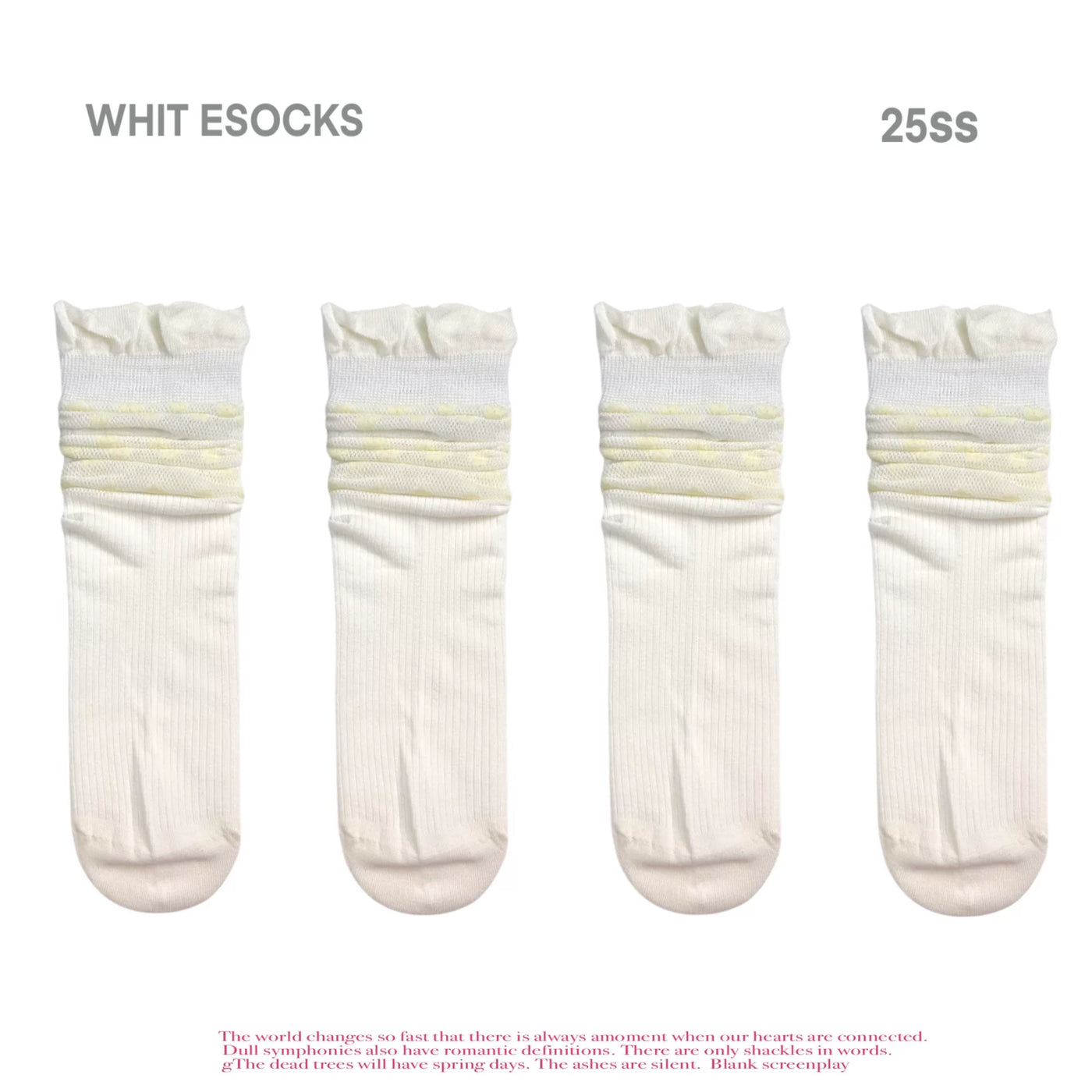 White Socks - Floral Openwork - Cotton-Yarn Mid-Calf Slouch Socks with Flower Motifs
