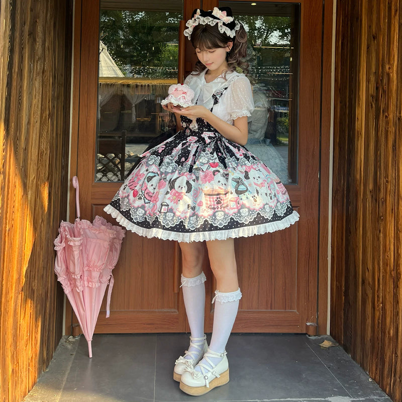 Yanran - Sweet Puppy Print Lolita OP - One-piece Sweet Lolita dress