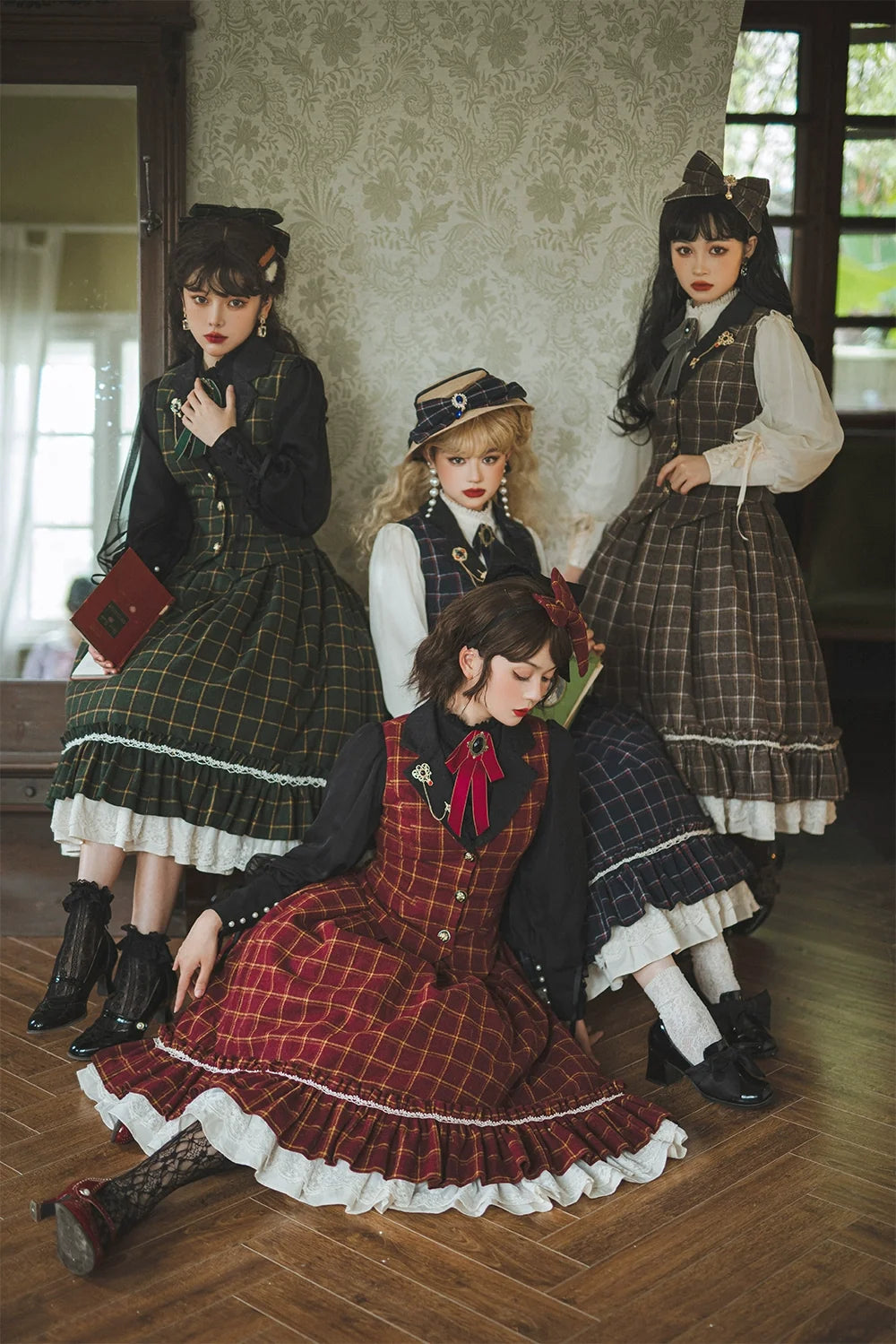 Miss Point - Rose - Elegant Lolita Fishbone Grid Skirt Customized