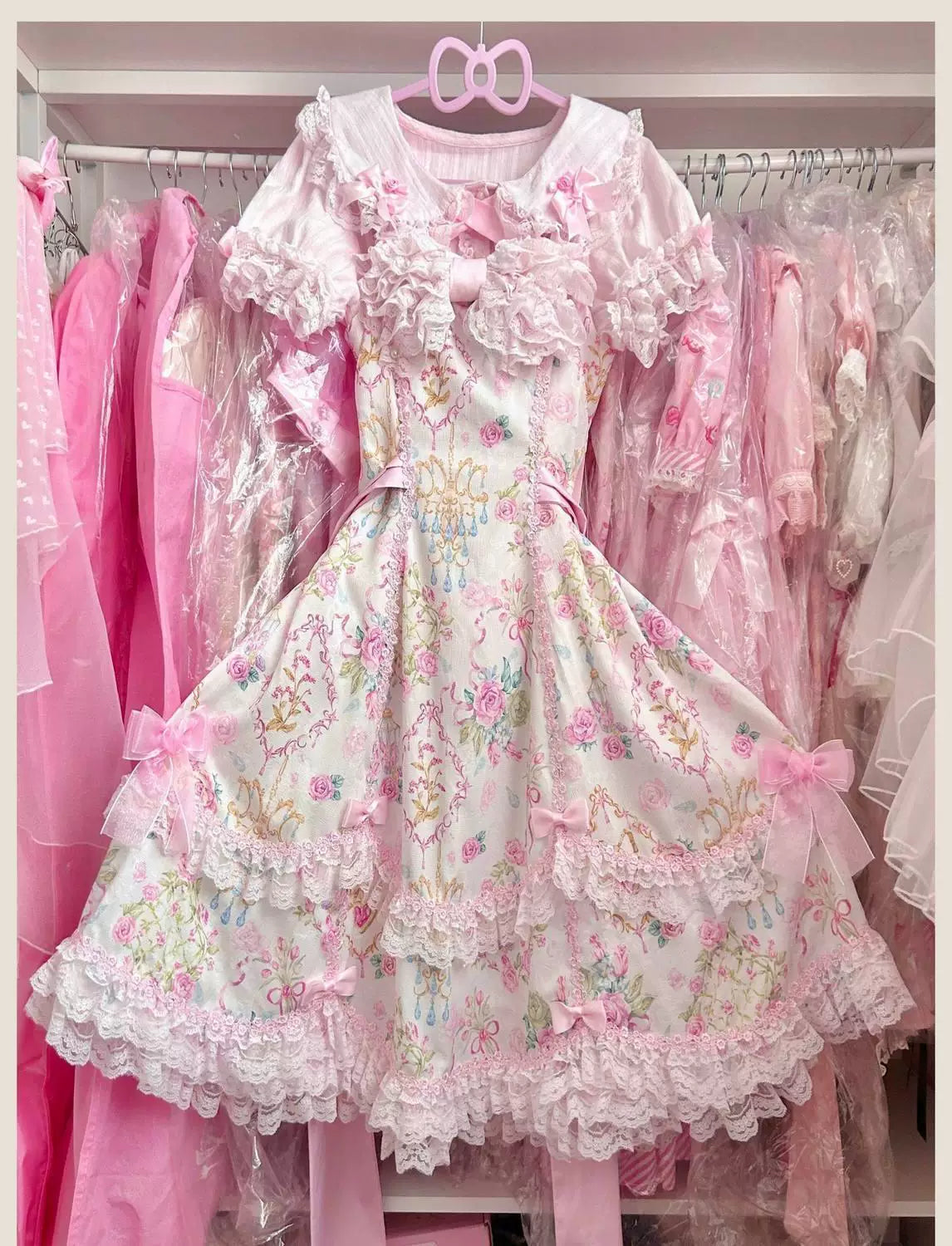 Sweetheart Dream Machine - Vintage Floral Wall - Doll-Collar Blouse with Fabric Flowers and Lace Trim