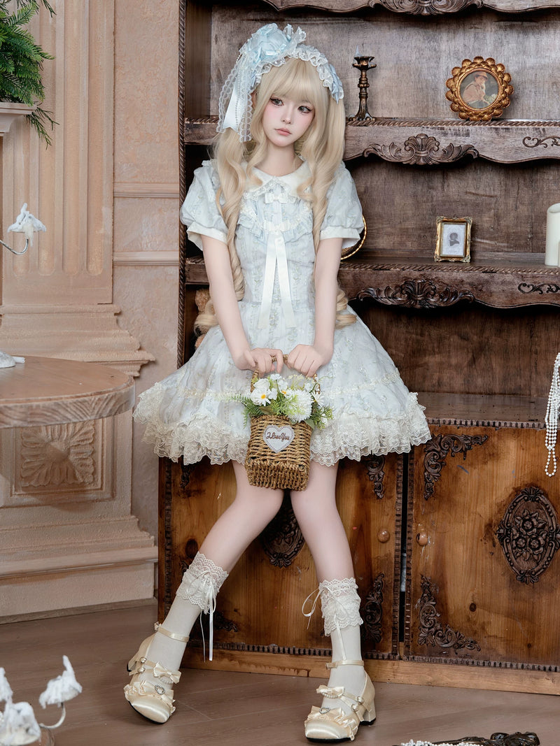 Yanran - Sweet Lolita Floral OP Dress - Pale blue one-piece Lolita
